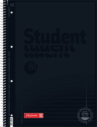 Kroužkový sešit černý, A4, premium papír 90g, 80 listů, linkovaný