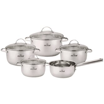 Sada nerezových hrnců s měděnými detaily – 9 ks