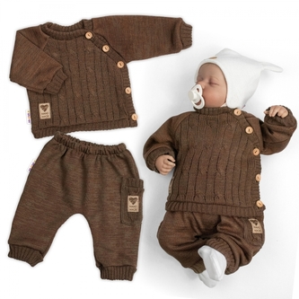 Rostoucí pletený svetřík a kalhoty s kapsou Hand Made 2D, Nature, čokoládová; 56/62 (0-3m)