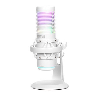Marvo, herní/streamovací mikrofon, BLAST 60 White, bílý, RGB podsvícení, vstup pro sluchátka