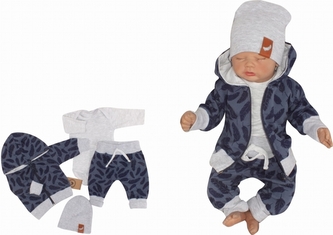 Z&Z 4-dílná tepláková souprava Pírka, kabátek, tepláčky, čepička a body, modrá, vel. 80; 80 (9-12m)