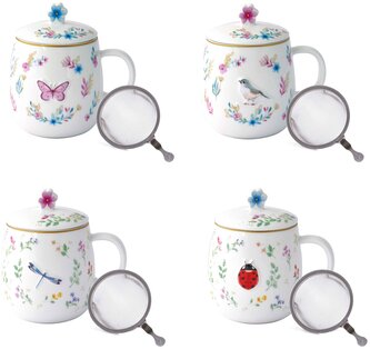 Čtyři porcelánové hrnky Fancy Garden