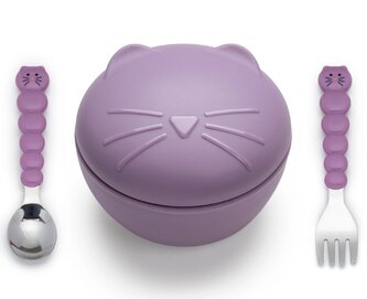 Melii Silikonová miska s příborem Cat