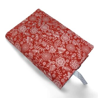 Nastavitelný obal na knihu v různých velikostech - Folk Flowers - červená - velikost L