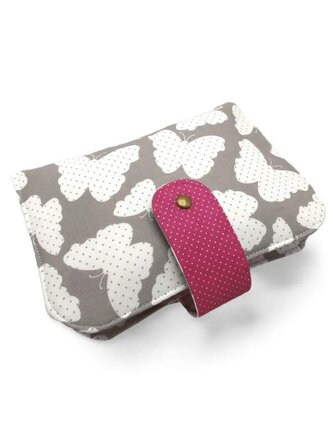 Sada plenkovníku / pouzdra na pleny a obalu na očkovací a zdravotní průkaz dítěte - Šedí motýli s růžovou