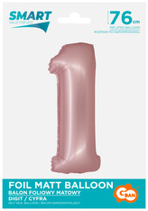 Balon foliowy Smart, Cyfra 1, j. różowa matowa, 76 cm, GoDan