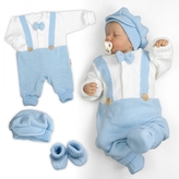 Rostoucí pletený overálek 3D Hand Made malý Elegán - sv. modrý, bílá; 56/62 (0-3m)