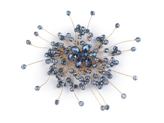 Brož se skleněnými broušenými korálky Hand made - 1 ks - 8 (314) modrá zlatá