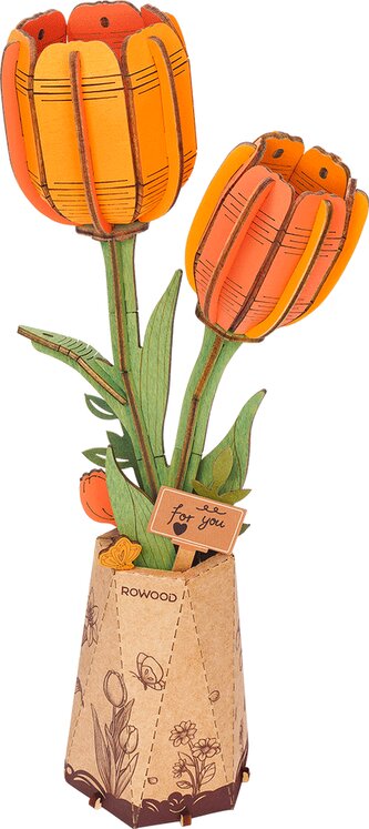 ROBOTIME Rowood 3D dřevěné puzzle Oranžové tulipány 76 dílků