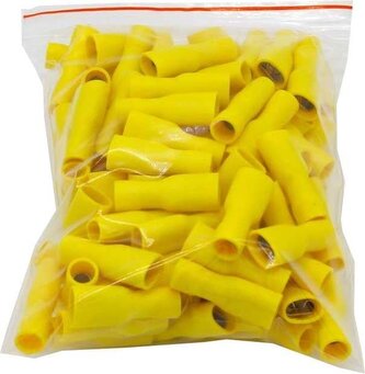 Faston-zdířka 6,3mm žlutá,kabel 4-6mm2 plná izol., balení 100ks