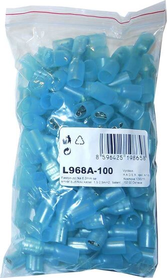Faston-zdířka 6,3mm se smršť.bužírkou,kabel 1,5-2,5mm2, balení 100ks
