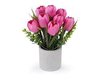 Umělé tulipány v květináči - 1 ks - 5 růžová