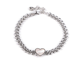 Náramek z nerezové oceli srdce - 1 ks - 2 stříbrná perleť