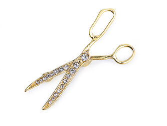 Brož s broušenými kamínky nůžky - 1 ks - 2 zlatá