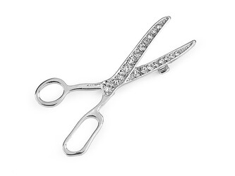 Brož s broušenými kamínky nůžky - 1 ks - 1 platina