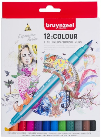 Cienkopisy pędzelkowe Brushpen 2w1 12-kol., Bruynzeel