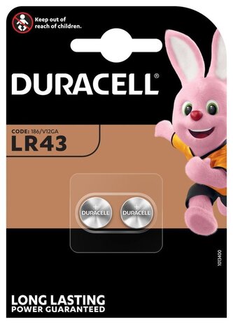 Baterie Duracell LR43, AG12, G12A, 186, LR1142, V12GA, 1,5V, blistr 2 ks