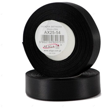 Wstążka satynowa czarna 25 mm 32 mb. AX25-54, Aliga