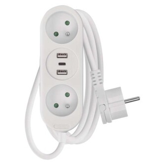 EMOS Prodlužovací kabel 2 m / 2 zásuvky+2×USB A+1×USB C  / bílý / PVC / 1 mm2 EMOS Prodlužovací kabel 2 m / 2 zásuvky+2×USB A+1×USB C  / bílý / PVC / 1 mm2