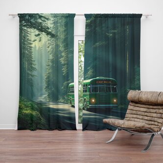 Závěs Zelený autobus v lese: 2ks 140x250cm