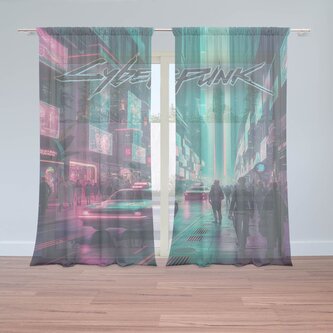 Záclony Cyberpunk 2077 Město: 2ks 150x250cm Záclony Cyberpunk 2077 Město: 2ks 150x250cm