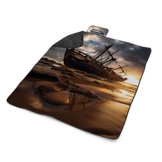 Plážová deka Vrak lodi při západu slunce: 200x140 cm