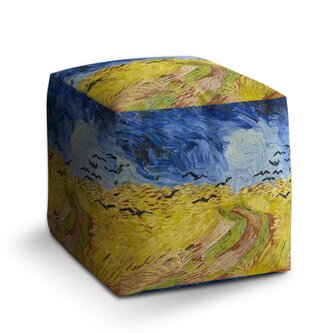 Taburet Cube Pšeničné pole s vránami - Vincent van Gogh: 40x40x40 cm Taburet Cube Pšeničné pole s vránami - Vincent van Gogh: 40x40x40 cm