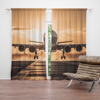 Závěs Letadlo přistávající při západu slunce: 2ks 140x250cm