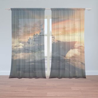 Záclony Válečná loď v rozbouřených vodách: 2ks 150x250cm
