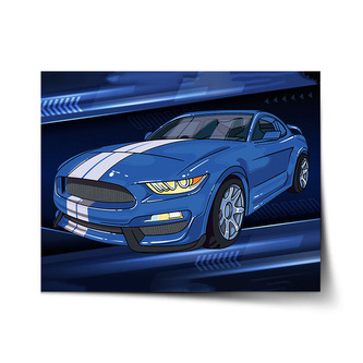 Plakát Mustang Modré pozadí s pruhy: 60x40 cm