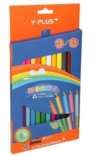 Kredki Jumbo Rainbow dwustronne + temper. 24 kol