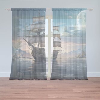 Záclony Plachetnice mezi skalami: 2ks 150x250cm Záclony Plachetnice mezi skalami: 2ks 150x250cm