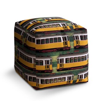 Taburet Cube Lisabonské historické tramvaje Zelený Pattern: 40x40x40 cm