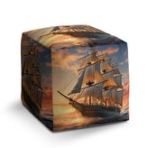 Taburet Cube Plachetnice ve vlnách při východu slunce: 40x40x40 cm