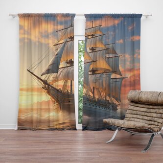 Závěs Plachetnice ve vlnách při východu slunce: 2ks 140x250cm