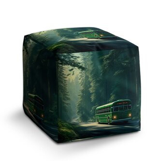 Taburet Cube Zelený autobus v lese: 40x40x40 cm