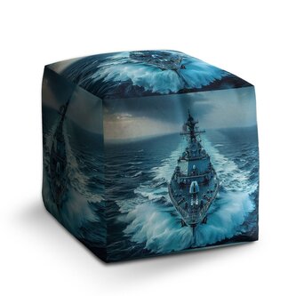 Taburet Cube Válečná loď prorážející oceán: 40x40x40 cm