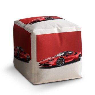 Taburet Cube Ferrari na červenobílé: 40x40x40 cm