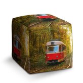 Taburet Cube Červená tramvaj v lese: 40x40x40 cm