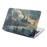 Samolepka na notebook Parní lokomotiva v zasněženém městě: 38x26 cm