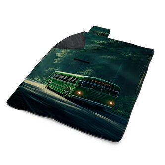 Plážová deka Zelený autobus v lese: 200x140 cm Plážová deka Zelený autobus v lese: 200x140 cm
