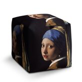 Taburet Cube Dívka s perlou - Johannes Vermeer: 40x40x40 cm