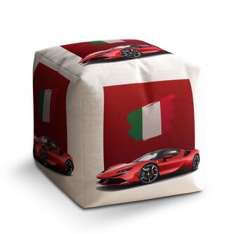 Taburet Cube Ferrari Italská vlajka na červeném bloku: 40x40x40 cm