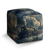 Taburet Cube Parní lokomotiva v zasněženém městě: 40x40x40 cm