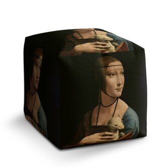 Taburet Cube Dáma s hranostajem - Leonardo da Vinci: 40x40x40 cm Taburet Cube Dáma s hranostajem - Leonardo da Vinci: 40x40x40 cm