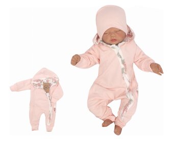 Z&Z Dětský teplákový dvouvrstvý overálek s kapucí, Květy, růžový, vel. 62; 62 (2-3m)