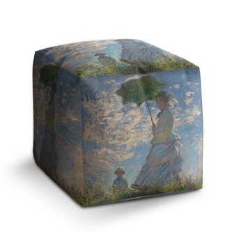 Taburet Cube Dáma se slunečníkem - Claude Monet: 40x40x40 cm Taburet Cube Dáma se slunečníkem - Claude Monet: 40x40x40 cm