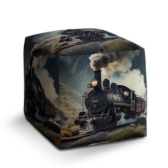 Taburet Cube Parní lokomotiva v horách: 40x40x40 cm