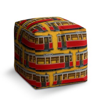 Taburet Cube Pražské historické tramvaje Žlutý Pattern: 40x40x40 cm