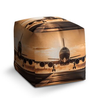 Taburet Cube Letadlo přistávající při západu slunce: 40x40x40 cm